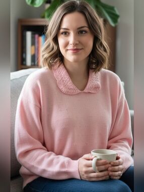 Collared Crewneck Sweater in Soft Pink
